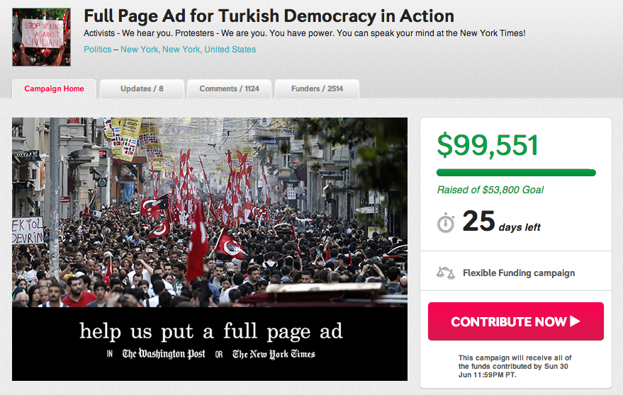Screen shot of Indiegogo campaign for Turkey