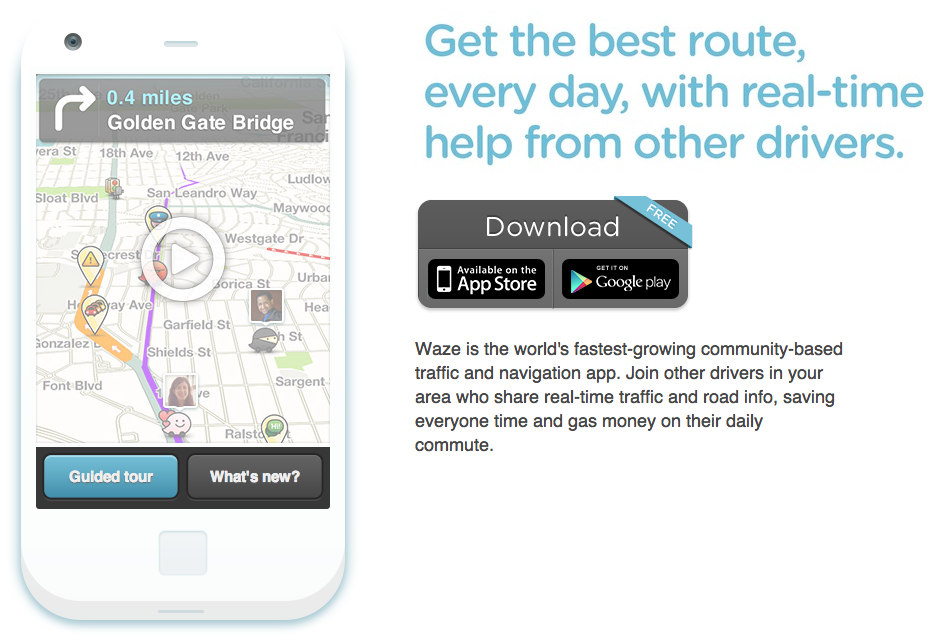 Screenshot of Waze website
