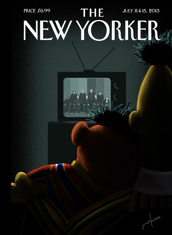 The New Yorker cover features Bert and Ernie cuddling