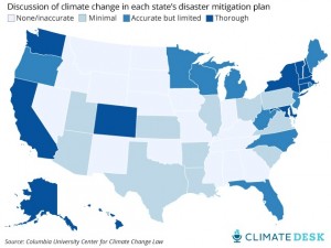 map of the discussion of climate change in the 50 states disaster mitigation plans