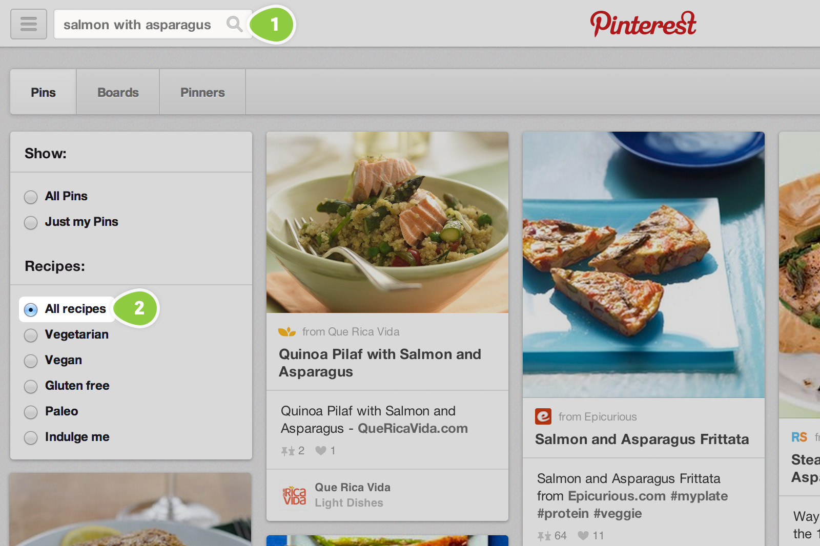 Pinterest Healthy recipe search screenshot