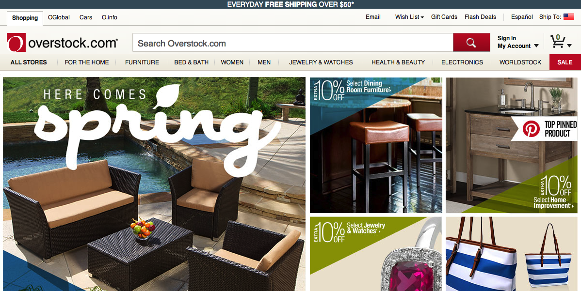 screenshot of the overstock.com homepage