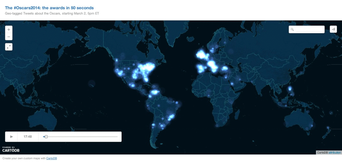 Animated map of Twitter Oscars activity