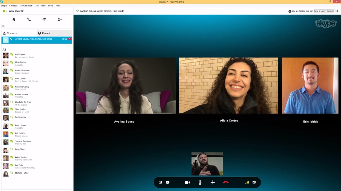 Skype video calling screenshot