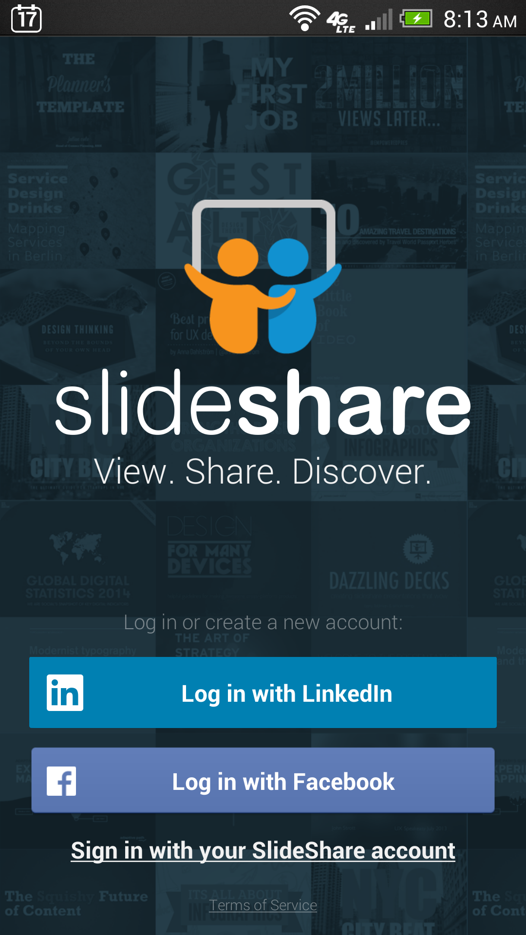 screenshot of slideshare for android login page