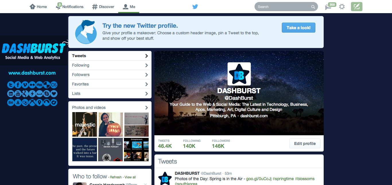 take a look button for switching to the new twitter profile